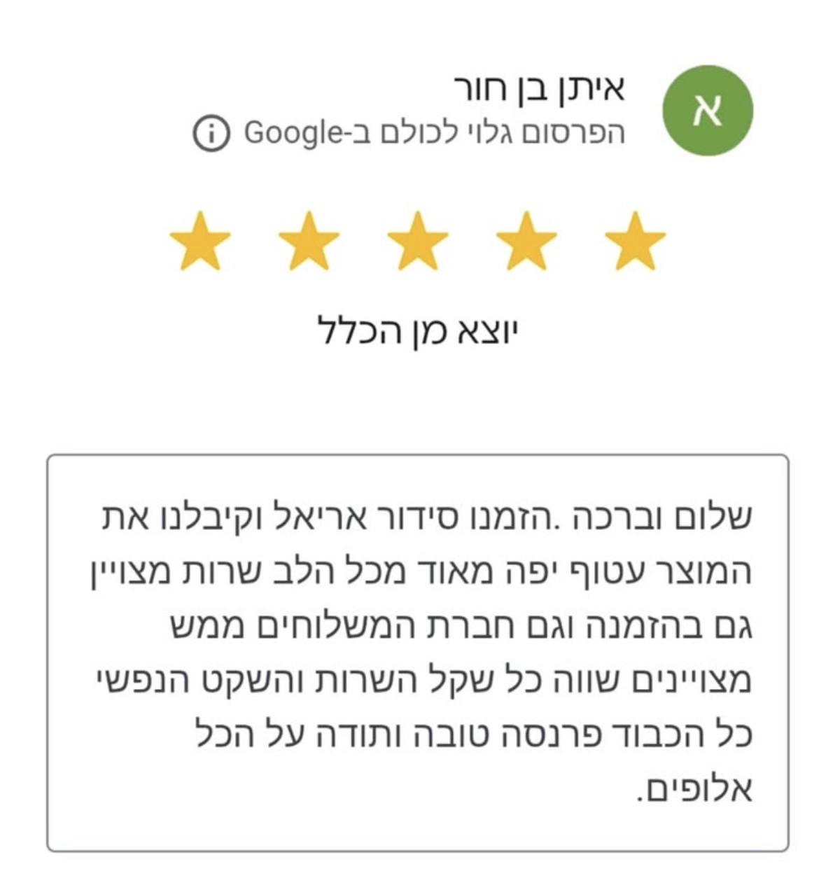 מכתב המלצה מלקוח